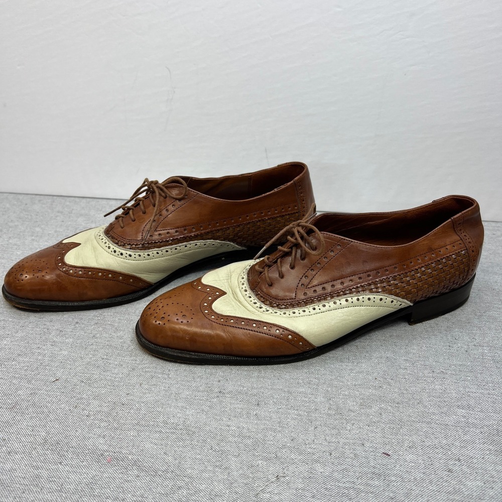 Daniele Ferradini Mens 9M Spectator Oxfords Two Tone Woven Wingtip Leather Italy - Picture 5 of 8